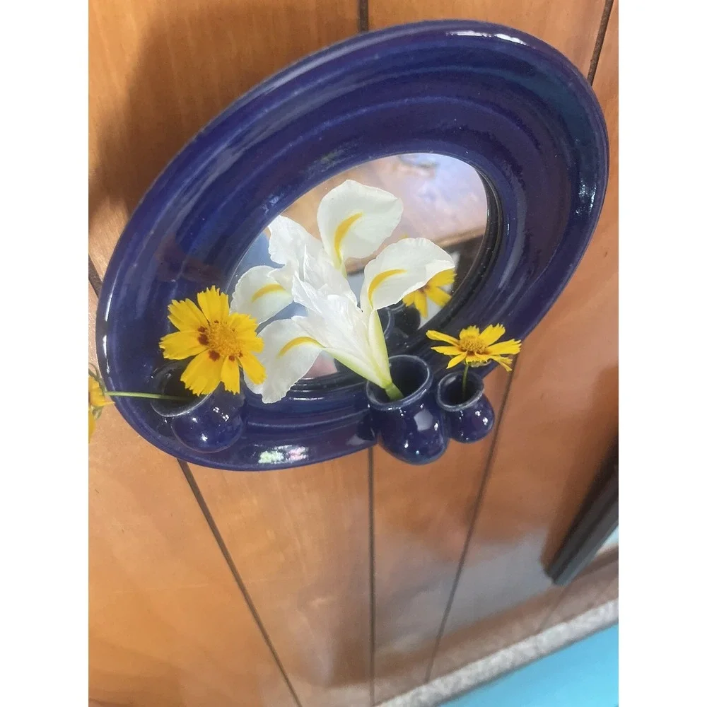 One Of A Kind -‎ Artisan Made - Ceramic Framed Mirror With Trio Of Ceramic Vases